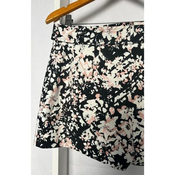 Express Floral Shorts Womens 6 Pink Black White Belted 3 in Inseam High Rise NWT - Picture 7 of 12
